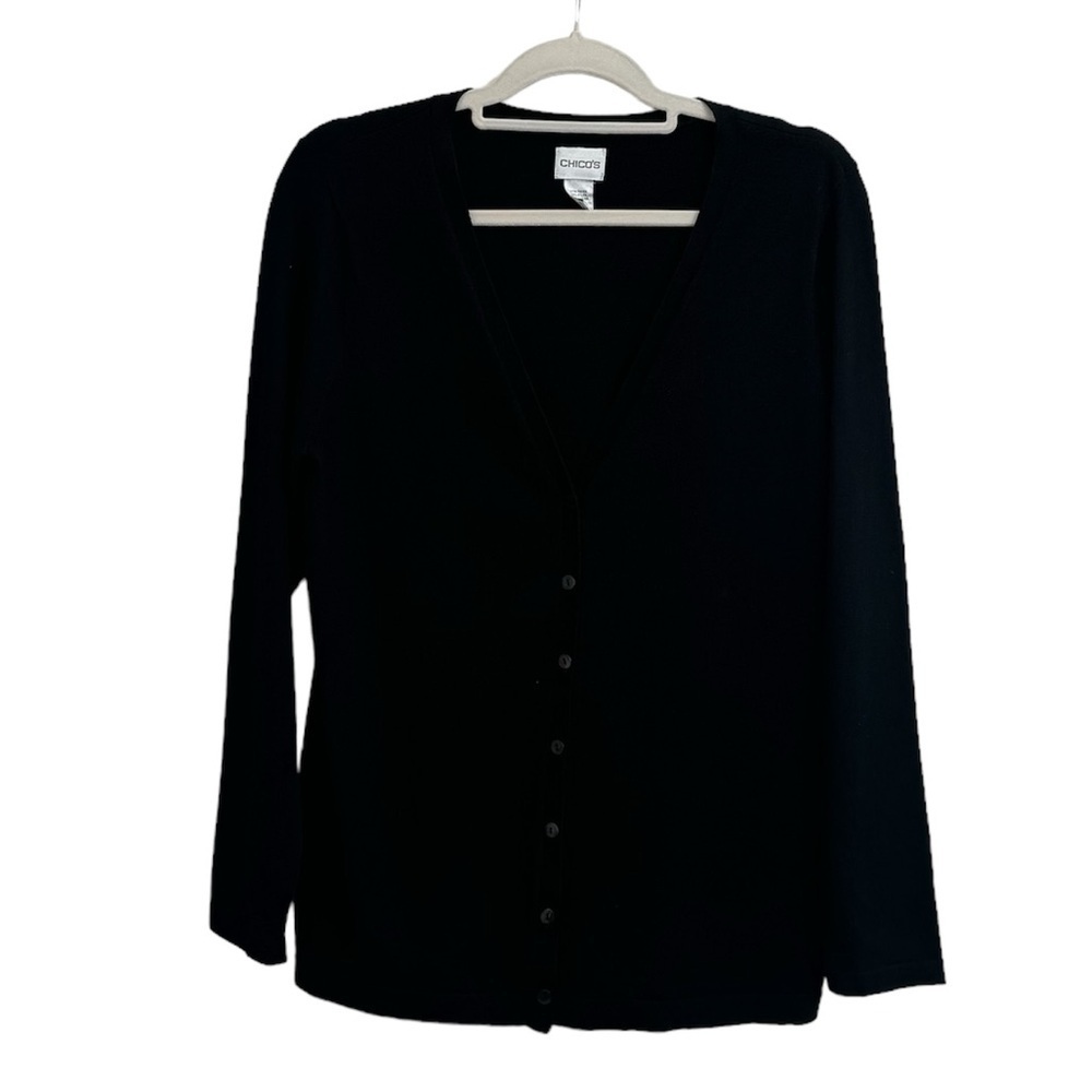 Chico’s Women Black Cardigan Buttoned Closure size 2 V-neck Long Sleeve Classic